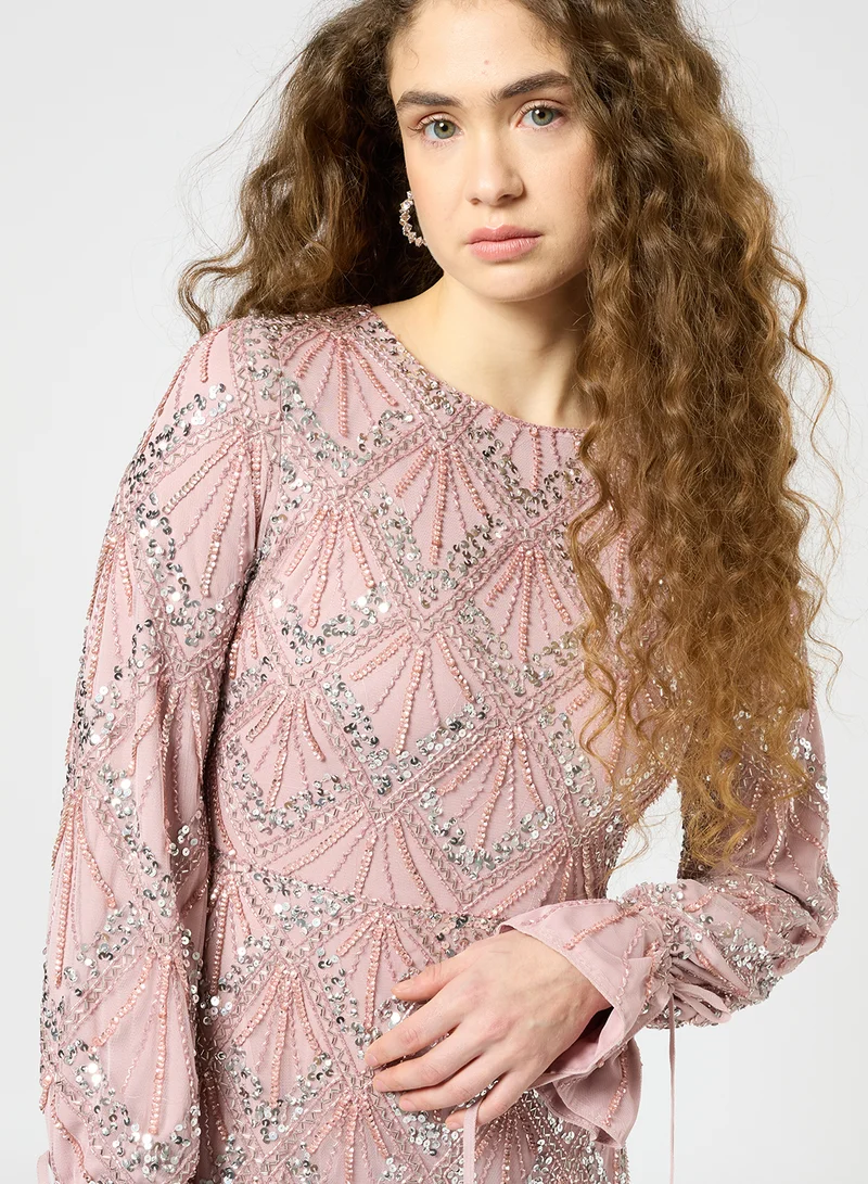 MARYISA Heidi Modest Embellished Sequin Maxi Dress