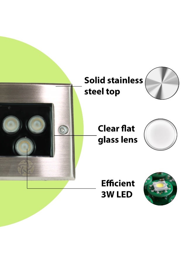 alfriday Outdoor Recessed In-Ground LED Light — Stainless Steel Trim, 3W, IP65, 3000K Warm - Image 2