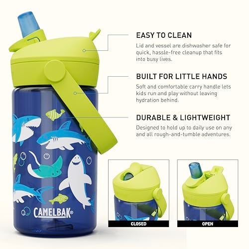 CamelBak Thrive Flip Straw Kids Water Bottle with Bite Valve Tritan Renew Sharks and Rays 14oz - Image 3