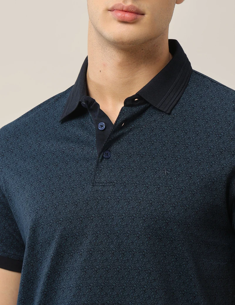 Arrow Navy All-Over Printed Pure Cotton Polo Shirt for Men | Best Price UAE