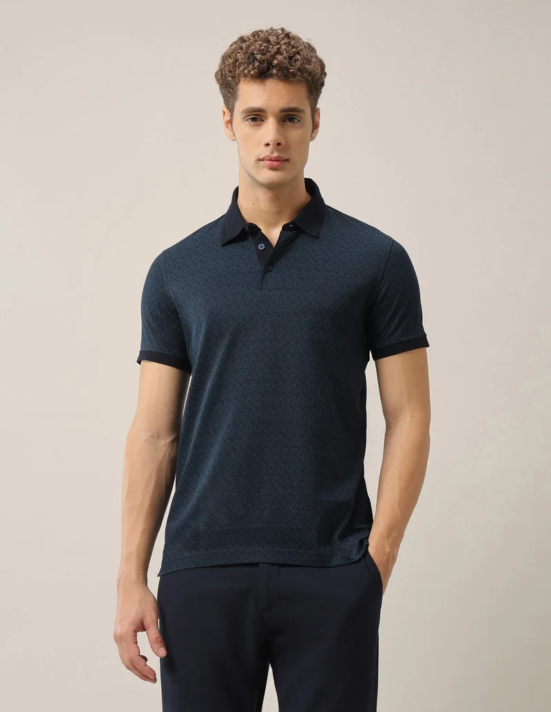 Arrow Navy All-Over Printed Pure Cotton Polo Shirt for Men | Best Price UAE