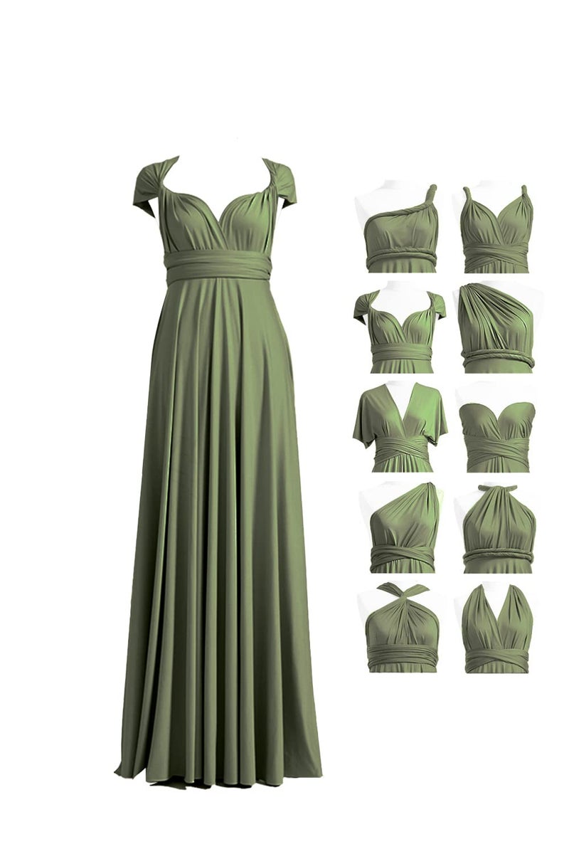 72styles Bridesmaid Convertible Dress Transformer Evening Maxi Dress with Bandeau (Plus Size, Olive Green) - Image 1
