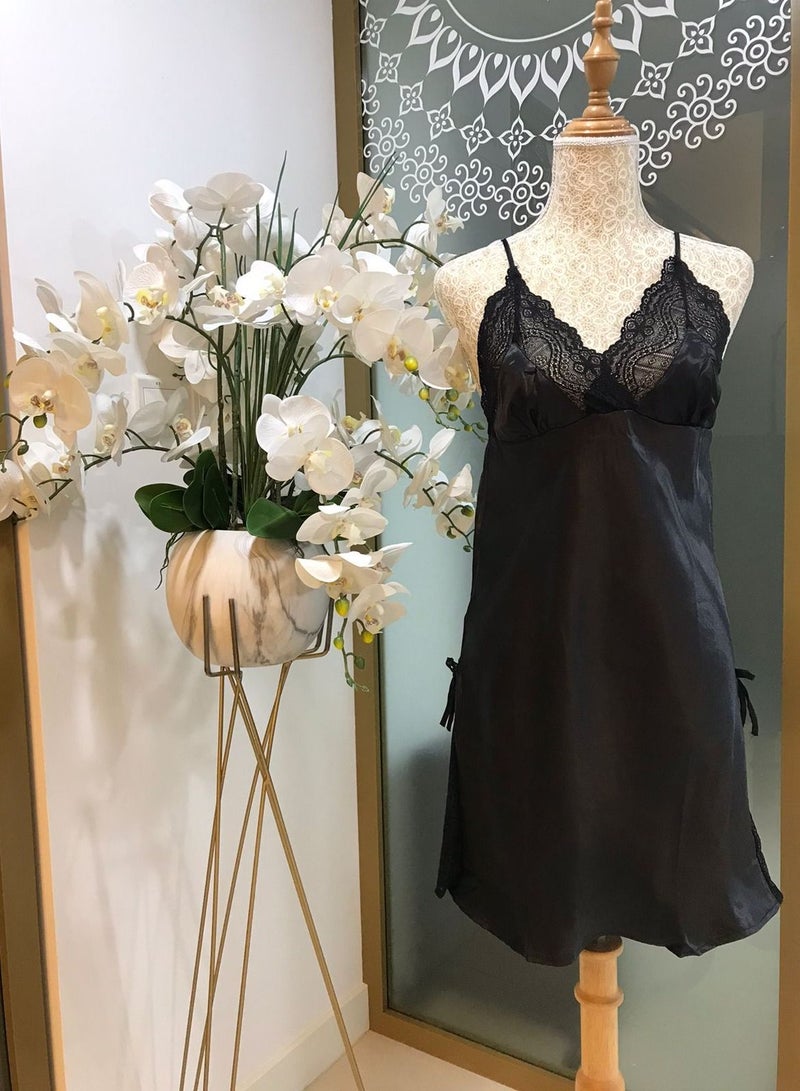 V-Neck Black Night Gown  - Image 3