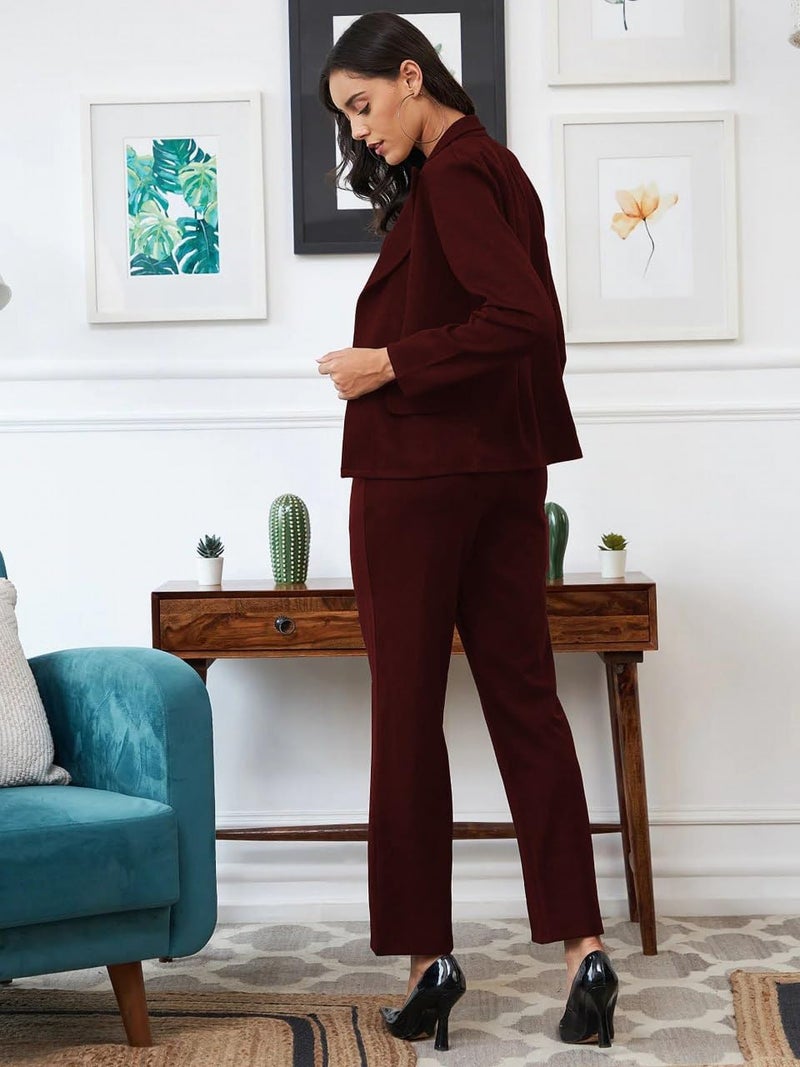 Florely Women's Lycra Solid Three Piece Outfits Blazer Co-Ord Set Women Outdoor Wear Maxi Dress Crop top Party Dress Stylish Latest Dresses (Medium, Marron) - Image 3