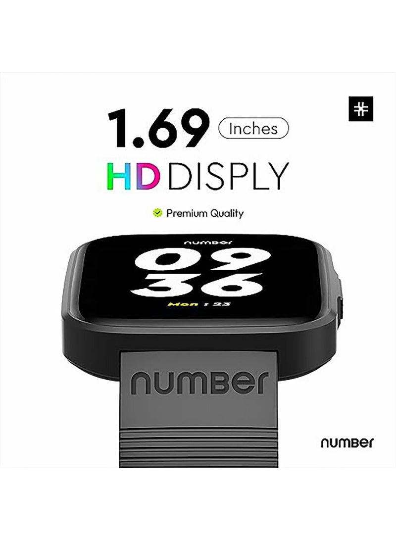 Number XTRO1, Industry's Slimmest watch, 1.69” Full Touch Display, Calling alert, Sports Modes, IP68, Sp02 Smartwatch Black - Image 5