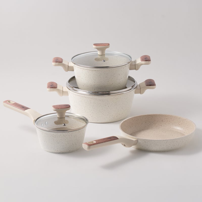 ألبرتو طقم قدور 7 قطع ألومنيوم، كريمي - Image 1
