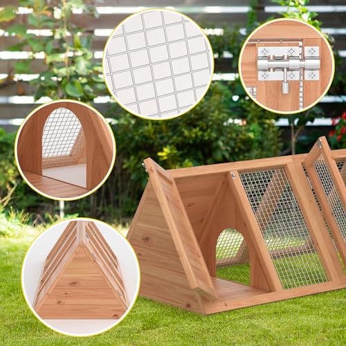 Phonjoroo Rabbit Hutch, Small Chicken Coop Outdoor A-Frame Quail Cage with 2 Door & Run Cage Wooden Triangle Quail Hutch with Ventilating Wire Poultry Hutch for Small Animal (Wood) - Image 3