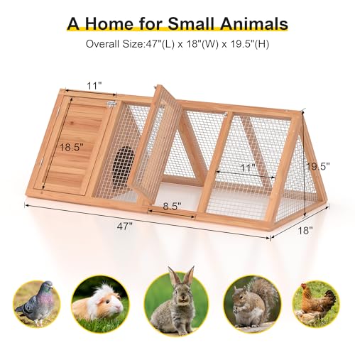 Phonjoroo Rabbit Hutch, Small Chicken Coop Outdoor A-Frame Quail Cage with 2 Door & Run Cage Wooden Triangle Quail Hutch with Ventilating Wire Poultry Hutch for Small Animal (Wood) - Image 5
