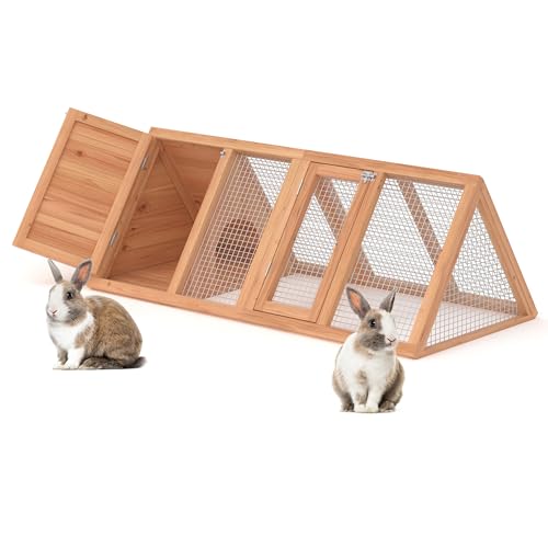 Phonjoroo Rabbit Hutch, Small Chicken Coop Outdoor A-Frame Quail Cage with 2 Door & Run Cage Wooden Triangle Quail Hutch with Ventilating Wire Poultry Hutch for Small Animal (Wood) - Image 2