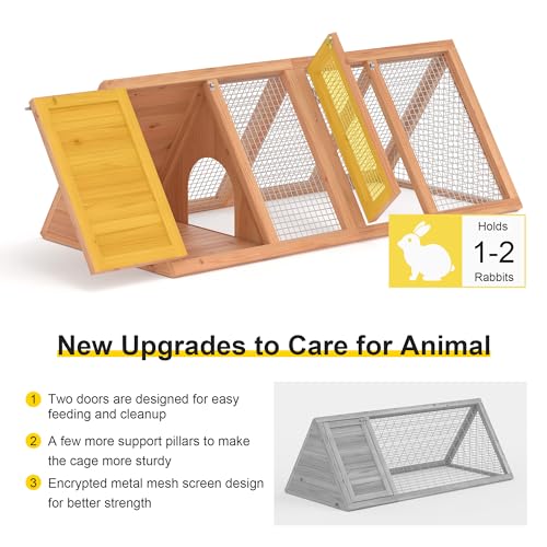 Phonjoroo Rabbit Hutch, Small Chicken Coop Outdoor A-Frame Quail Cage with 2 Door & Run Cage Wooden Triangle Quail Hutch with Ventilating Wire Poultry Hutch for Small Animal (Wood) - Image 4