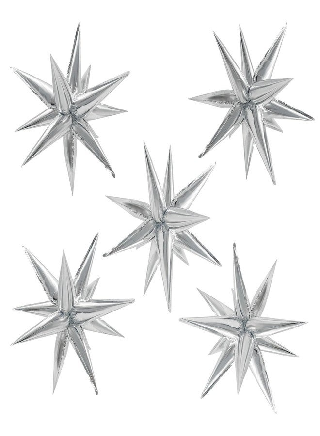 K.E.J. Silver 60 Pcs Star Balloons Explosion 12 Point Cone Balloon,Metallic Mylar Spike Balloons for Party Decor,Weddings,Birthday Anniversary Party Backgrounds - Image 1