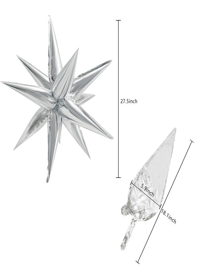 K.E.J. Silver 60 Pcs Star Balloons Explosion 12 Point Cone Balloon,Metallic Mylar Spike Balloons for Party Decor,Weddings,Birthday Anniversary Party Backgrounds - Image 2