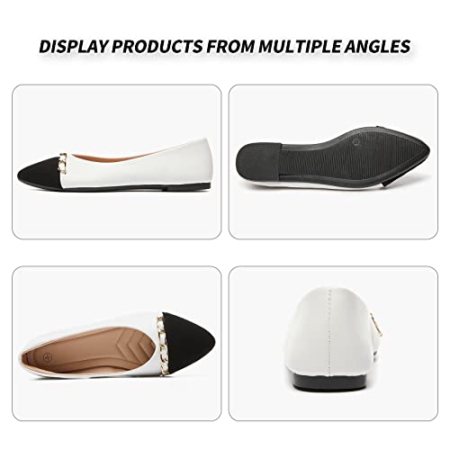 BABUDOG Women's Black Flats Shoes,White Dress Shoes for Women,Crimping Faux Suede Ballet Flats Comfortable(White.US8) - Image 4
