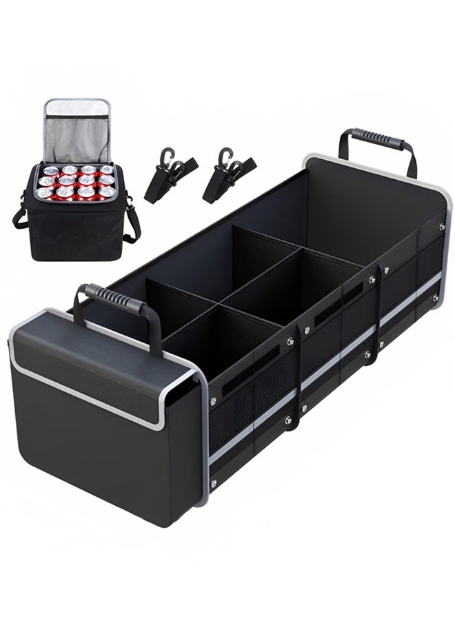 Beauenty Car Trunk Organizer,Collapsible Multi-Compartment Car Organizers,Large Foldable SUV Car Storage Backseat Waterproof/Dust-proof Trunk Organizer with Insulated Leakproof Cooler Bag (Black)  - Image 1