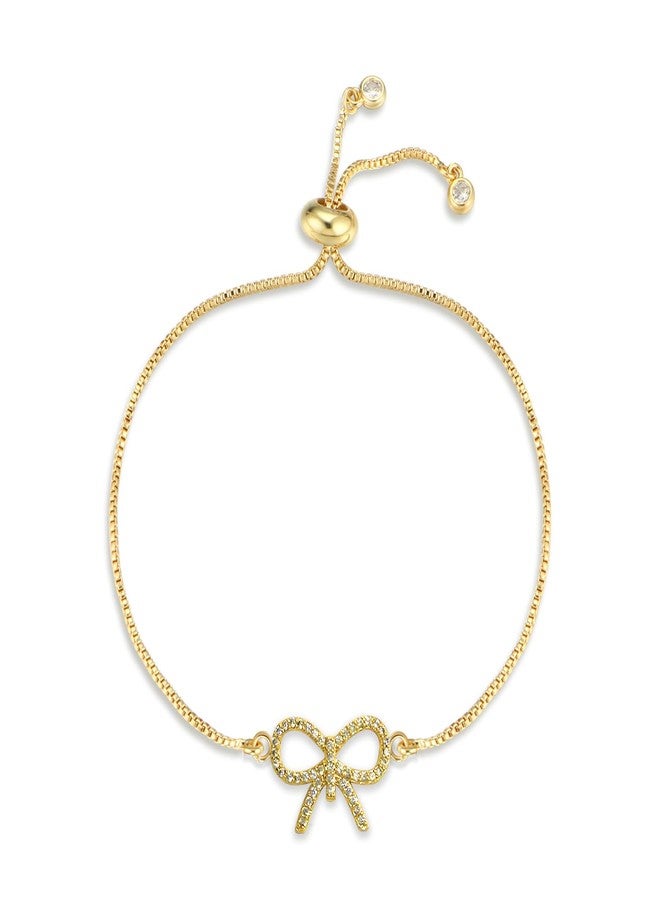DOLLESS Bow Bracelet for Women Cubic Zirconia Bowkont Charm Bracelet Christmas Bow Jewelry (Gold) - Image 1