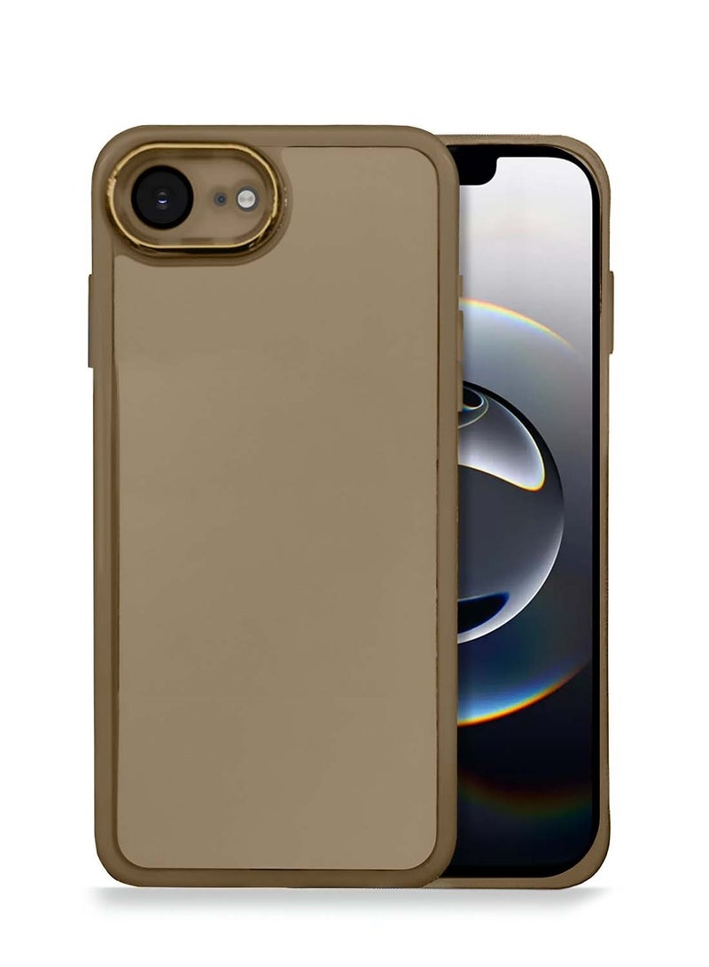 Wtech Apple iPhone 16e 5G 2025 Soft Transparent TPU Silicone Ultra Thin Phone Stylish Electroplated Camera Border Back Case Cover - Brown