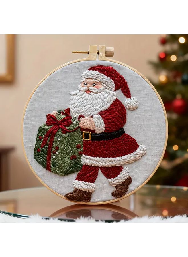 Santa Claus Delivering Gifts Embroidery Kit For Adults Beginners With Frame And Manual - Image 1