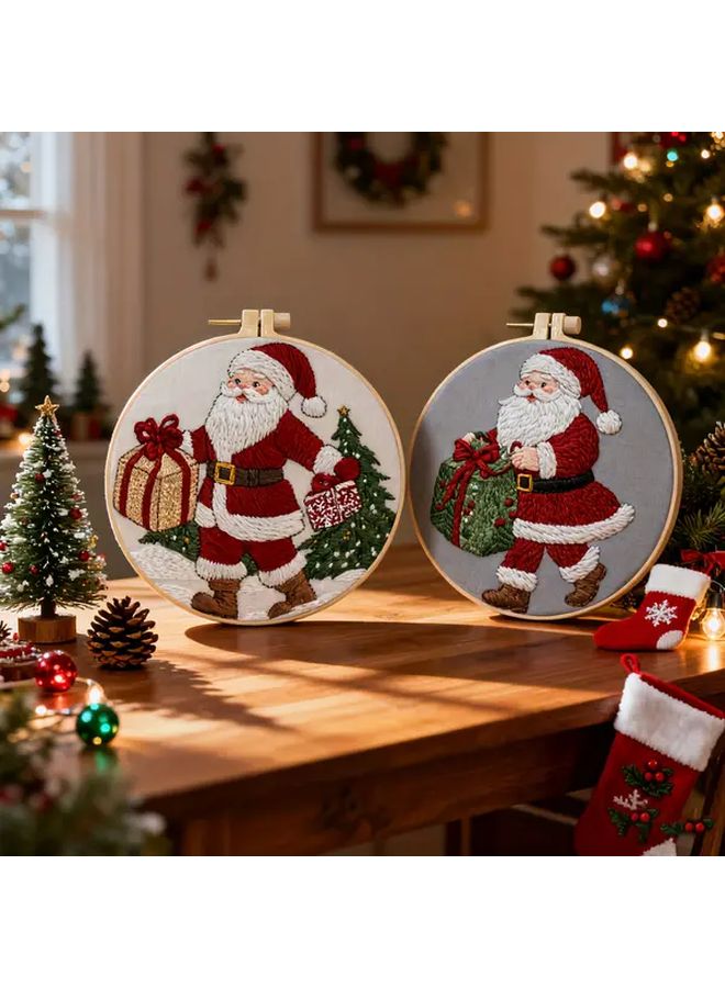 Santa Claus Delivering Gifts Embroidery Kit For Adults Beginners With Frame And Manual - Image 2