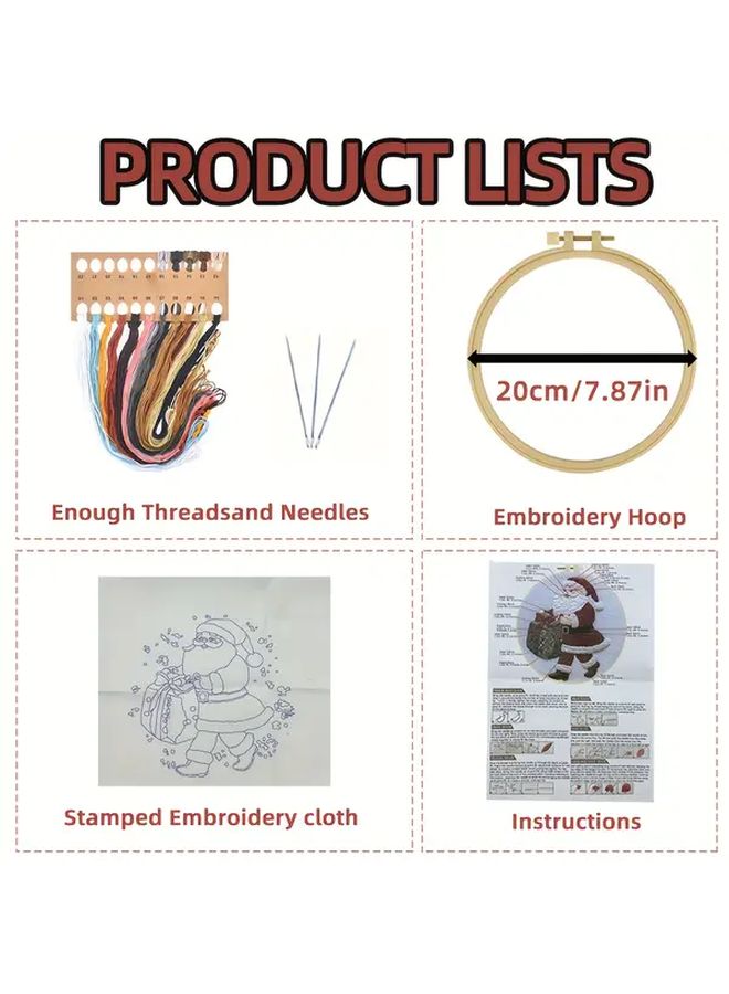 Santa Claus Delivering Gifts Embroidery Kit For Adults Beginners With Frame And Manual - Image 4