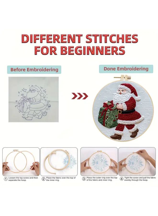 Santa Claus Delivering Gifts Embroidery Kit For Adults Beginners With Frame And Manual - Image 5