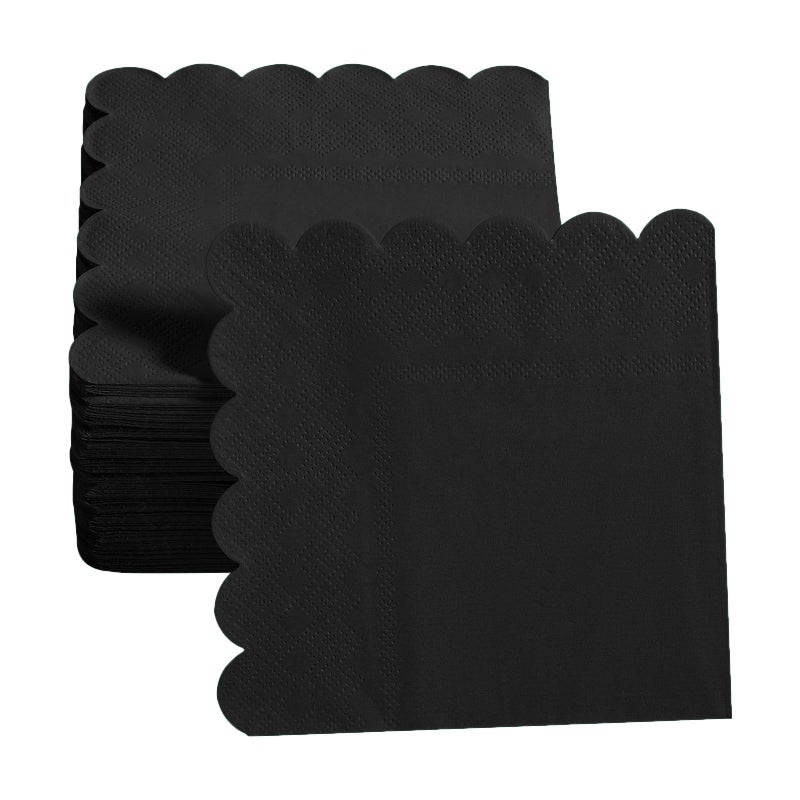 BEFORYOU 100 Pack Cocktail Napkin 2-Ply Scalloped Edged Dessert Napkins Folded 5 x 5 Inches Disposable Napkins for Dinner Wedding Birthday Party Bridal Anniversary Reception Event (Black) - Image 4