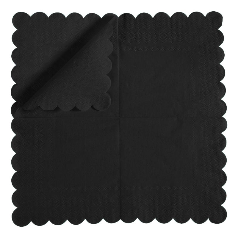 BEFORYOU 100 Pack Cocktail Napkin 2-Ply Scalloped Edged Dessert Napkins Folded 5 x 5 Inches Disposable Napkins for Dinner Wedding Birthday Party Bridal Anniversary Reception Event (Black) - Image 3
