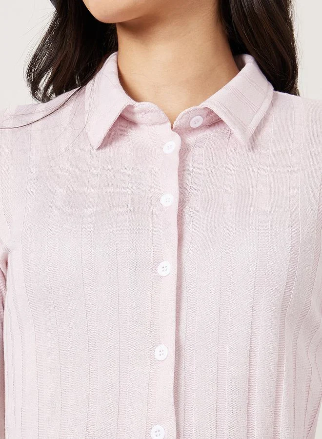 Styli Soft Touch Ribbed Knit Top with Button Placket