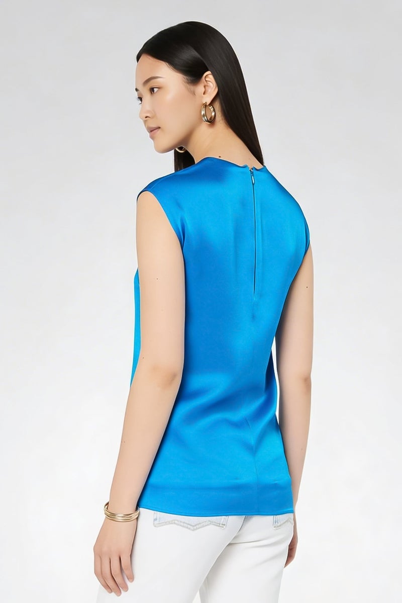 STELLA MCCARTNEY بلوزة نسائية بدون أكمام بياقة دائرية، أزرق ملكي - Image 3