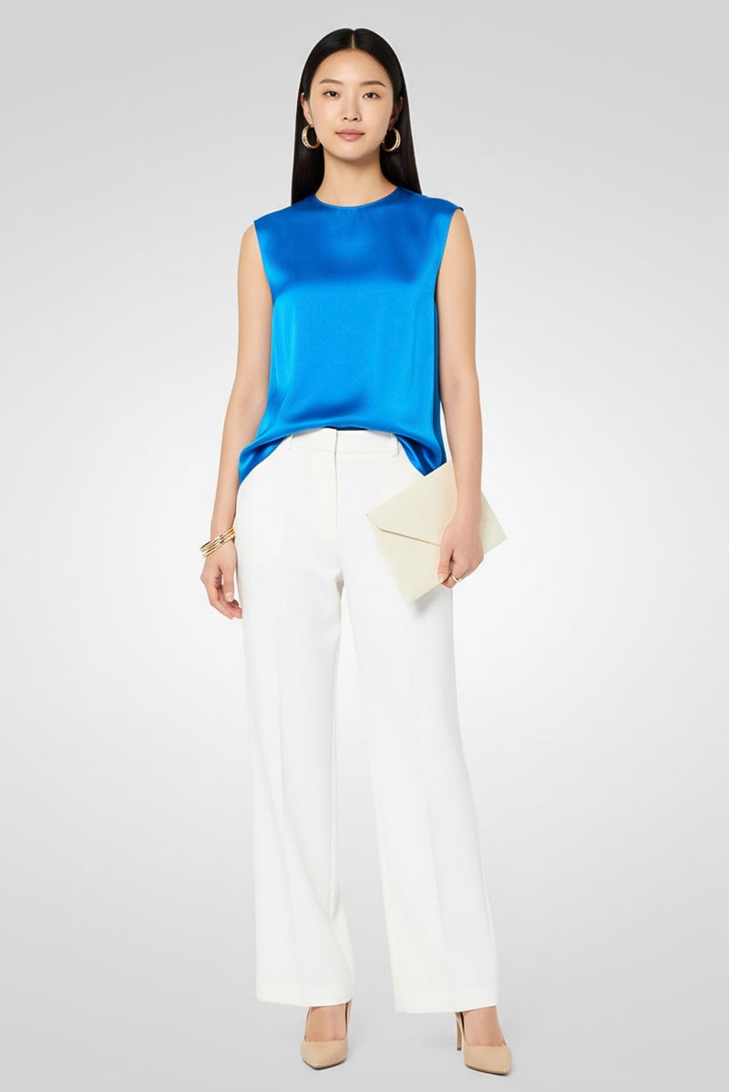 STELLA MCCARTNEY بلوزة نسائية بدون أكمام بياقة دائرية، أزرق ملكي - Image 4