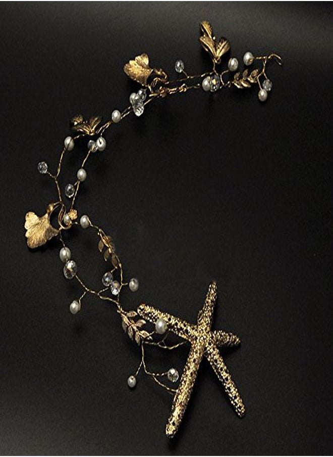 Bodermincer Que Starfish Hairpins Wedding Wedding Hair Accessories Gold-Tone Flower Bridal Hair Pearl Jewelry Comb Hair Pins Bridal Accessories (Gold)  - Image 5