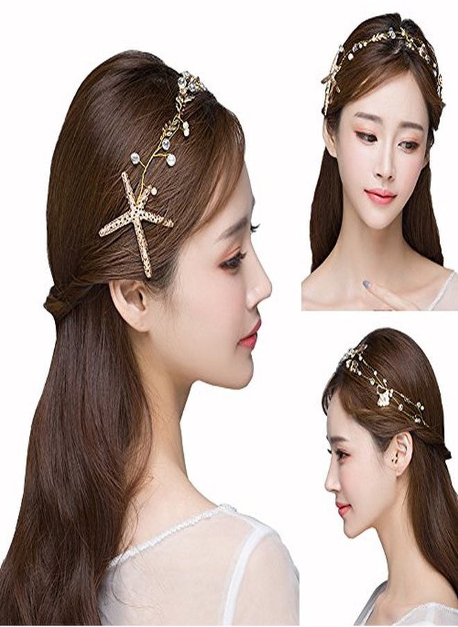 Bodermincer Que Starfish Hairpins Wedding Wedding Hair Accessories Gold-Tone Flower Bridal Hair Pearl Jewelry Comb Hair Pins Bridal Accessories (Gold)  - Image 1