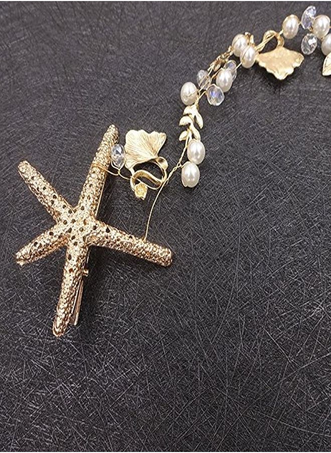 Bodermincer Que Starfish Hairpins Wedding Wedding Hair Accessories Gold-Tone Flower Bridal Hair Pearl Jewelry Comb Hair Pins Bridal Accessories (Gold)  - Image 4