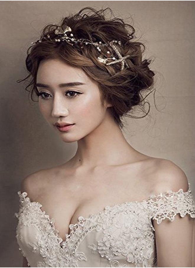 Bodermincer Que Starfish Hairpins Wedding Wedding Hair Accessories Gold-Tone Flower Bridal Hair Pearl Jewelry Comb Hair Pins Bridal Accessories (Gold)  - Image 3