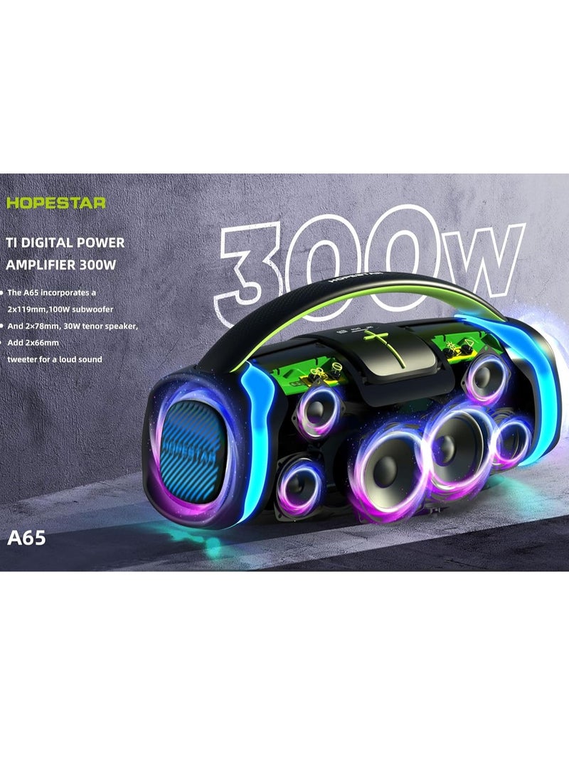 HOPESTAR A65 300W Portable Bluetooth Speaker – Big Bass, Karaoke Mic, IPX6 Waterproof, 30000mAh Battery, TWS Stereo, LED Lights & Handle – Perfect for Parties, Camping, and Outdoor Adventures - Image 5