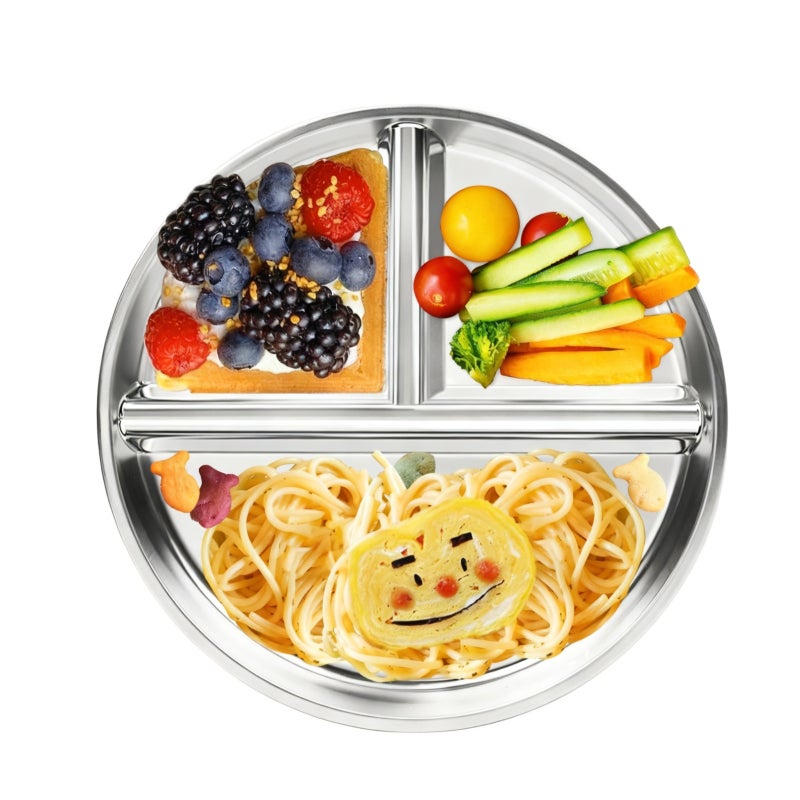 Stainless steel grid plate 1 9-inch controlled plate, suitable for adult weight loss and diabetic diet, children's drop-proof lunch plate, outdoor camping plate - Image 1