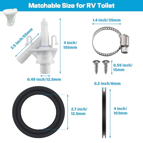 Dreyoo RV Toilet Water Valve Compatible with 385311641, Sealand 300 310 311 320 321 Series Pedal Flush Camper Trailer Marine Toilets, Flush Valve Replacement with Sealing Ring(2 Set) - Image 2