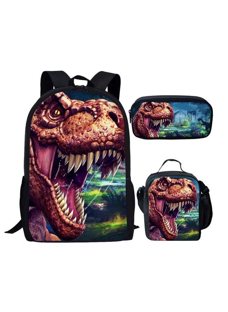 JURASSIC WORLD New Jurassic Park Dinosaur Three piece Set with Large Capacity Backpack, Student School Bag, Lunch Bag, Pen Bag  - Image 1
