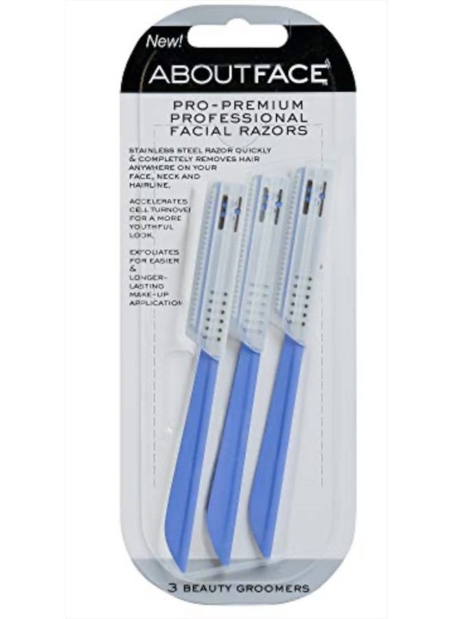 About Face Kai About Face Pro-Premium Professional Facial Razors; 3 Beauty Groomers per Package; Stainless Steel Razors for Hair Removal and Dermaplaning from Face, Neck, & Hairline 