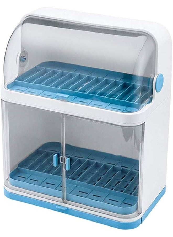 Zaboon - Rack Dustproof Kitchen Plastic Dish Rack Tableware Storage Box Drain Dishware Lid Doublelayer Partition Cupboard Doublelayer Tableware Storage Rack - Image 1