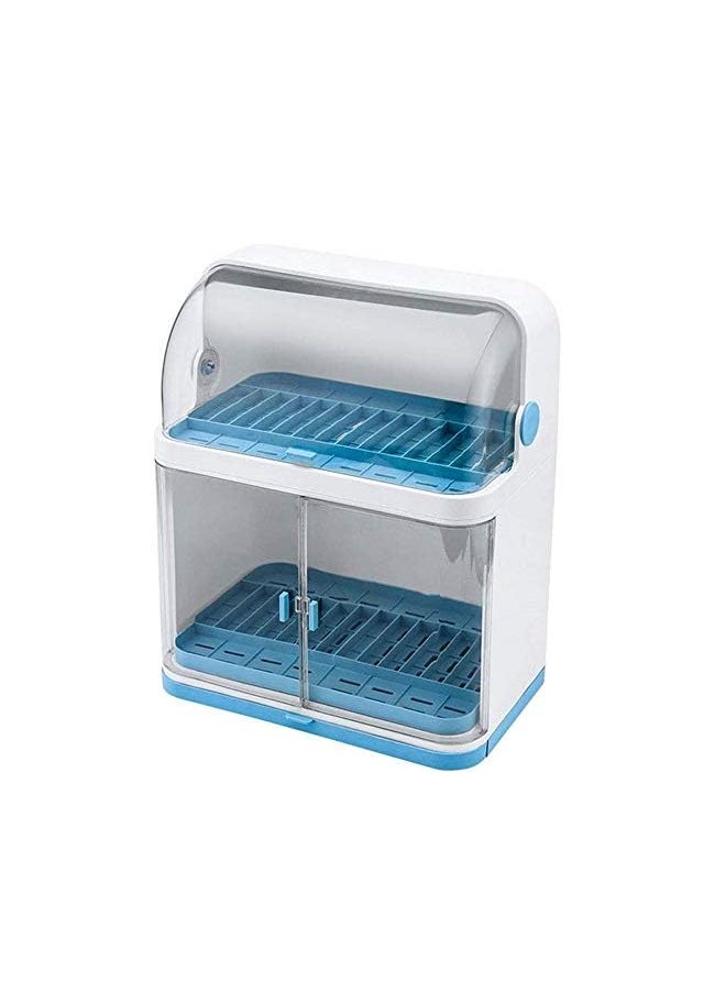 Zaboon - Rack Dustproof Kitchen Plastic Dish Rack Tableware Storage Box Drain Dishware Lid Doublelayer Partition Cupboard Doublelayer Tableware Storage Rack - Image 1
