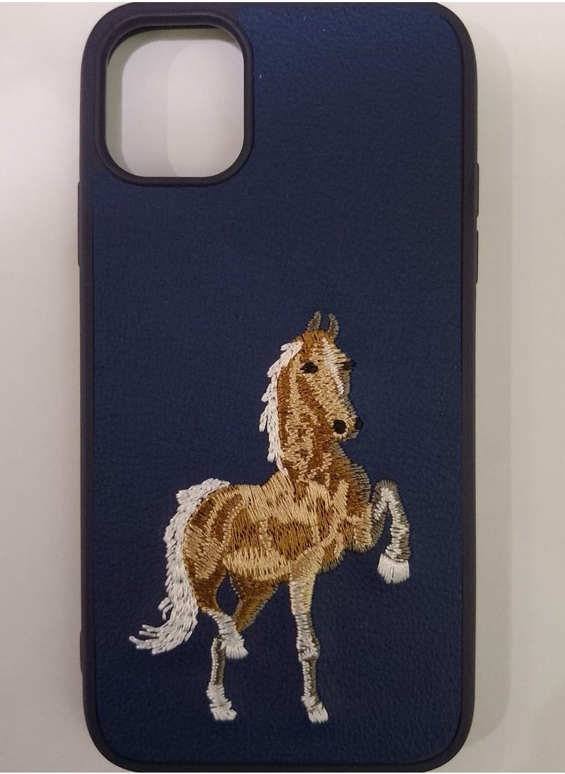 Case - Shockproof Phone Case With Horse Embroidery Design For IPhone 14 Plus In Blue - Image 1