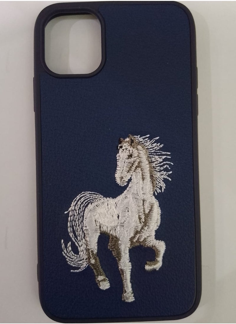 Case - Shockproof Phone Case With Horse Embroidery Design For IPhone 14 Plus In Blue - Image 1