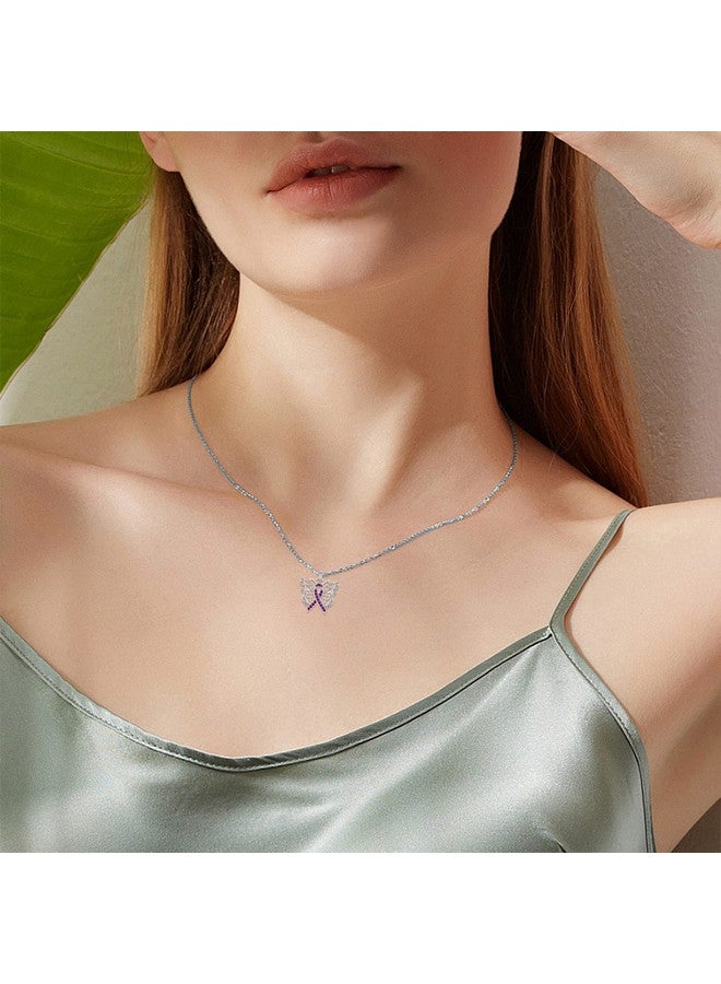 AOBOCO قلادة باندلت الوعي بسرطان البنكرياس مع شريط بنفسجي من الفضة الاسترلينية لسرطان هودجكين وسرطان المعدة وسرطان المريء وناجيات سرطان البنكرياس هدية مجوهرات ملهمة للنساء - Image 3