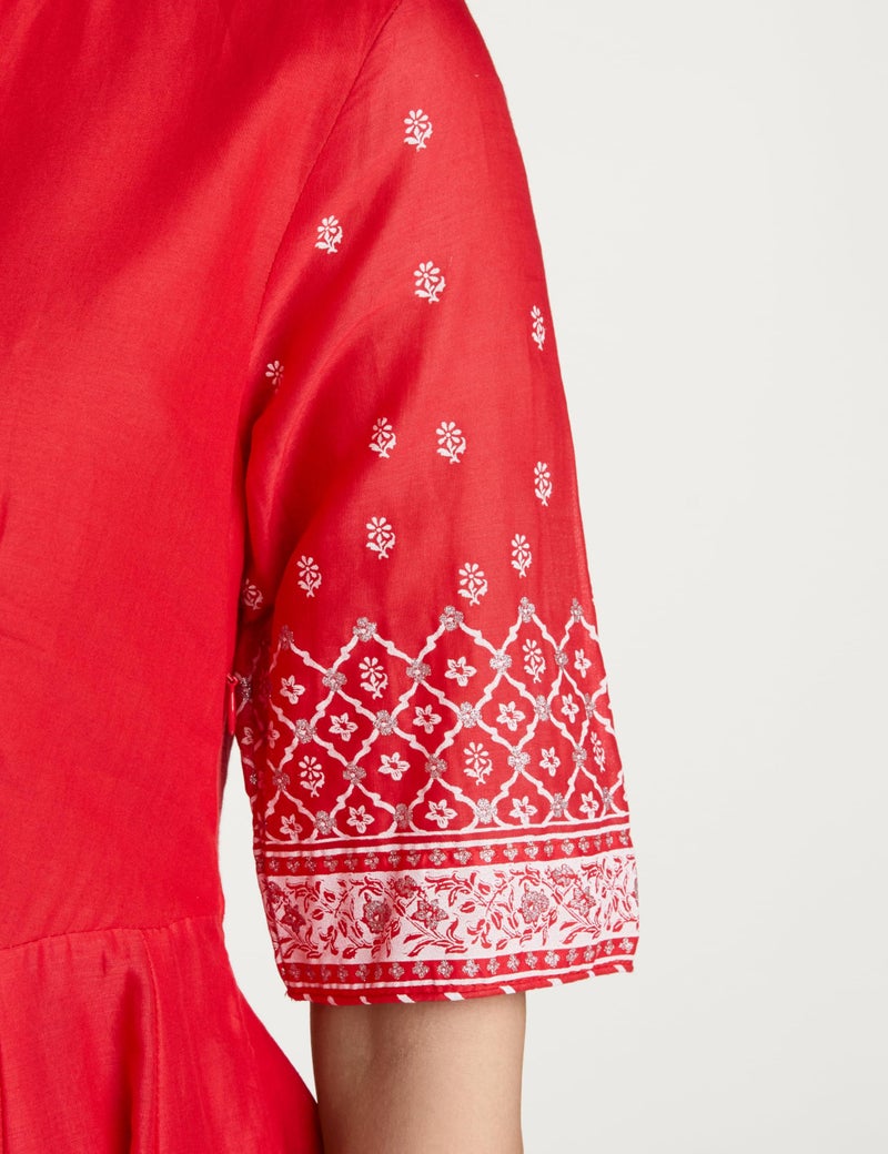 Biba Women Cotton Printed Anarkali Salwar Kurta Dupatta(Skdassorted5919E_Red_32) - Image 4