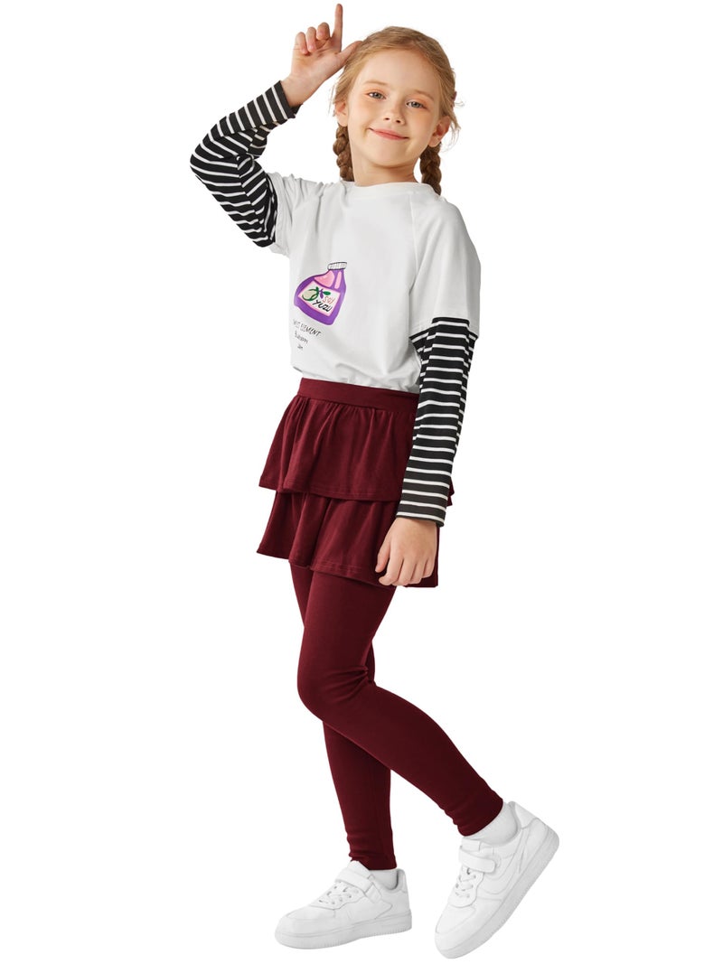 Resinta 2 Pack Girls Leggings Uniform Pants Legging with Skirts Stretch Warm Pant 4-14 Years Navy, Burgundy - Image 5