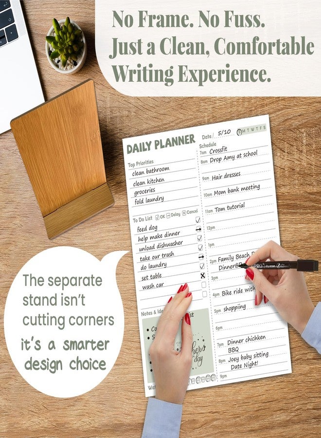JJPRO Reusable Desktop Daily Planner with Stand,Reusable Time Schedule Board,11"x8.5" Hourly Schedule Dry Erase Board with Time Slots,Desk Hourly Dry Erase Board w/Engineered Wood Stand-Sage Green - Image 5