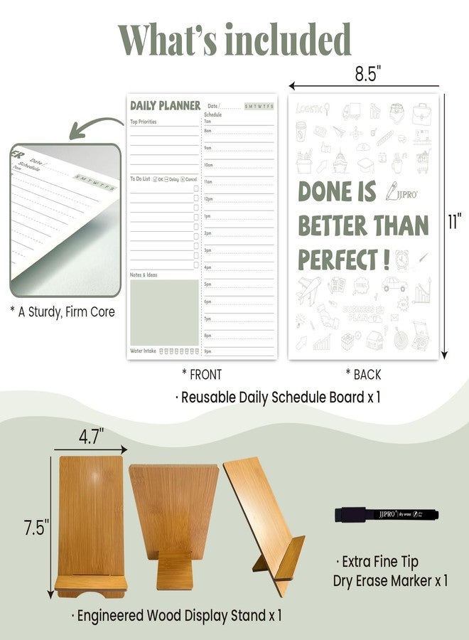 JJPRO Reusable Desktop Daily Planner with Stand,Reusable Time Schedule Board,11"x8.5" Hourly Schedule Dry Erase Board with Time Slots,Desk Hourly Dry Erase Board w/Engineered Wood Stand-Sage Green - Image 2