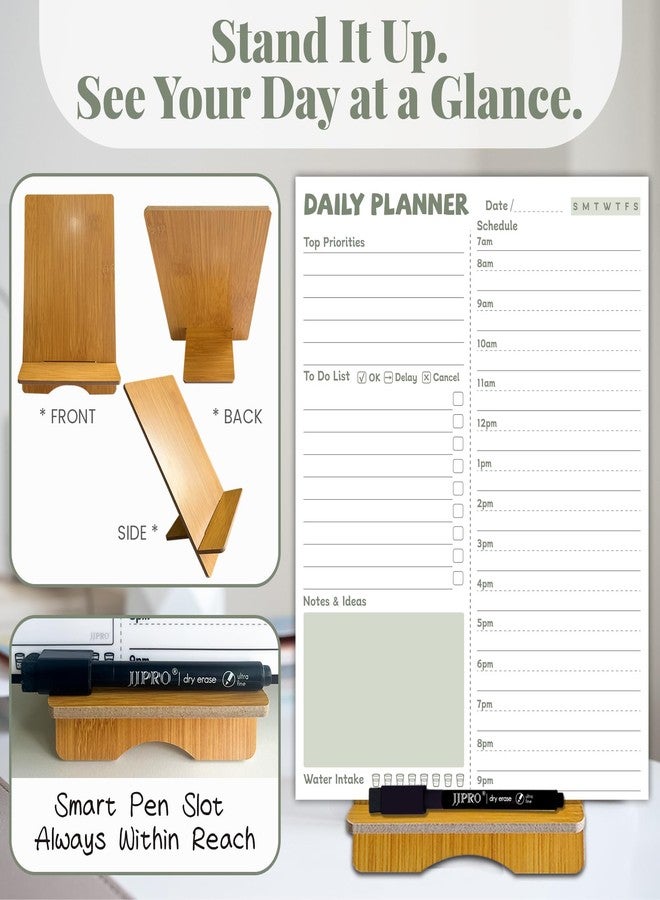 JJPRO Reusable Desktop Daily Planner with Stand,Reusable Time Schedule Board,11"x8.5" Hourly Schedule Dry Erase Board with Time Slots,Desk Hourly Dry Erase Board w/Engineered Wood Stand-Sage Green - Image 4
