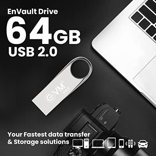 EVM EnVault 64GB USB 2.0 Premium Metal Flash Drive | Superior 25MB/s Read| Sleek Metallic Black Anodized Body | Fast Reliable Storage | Plug & Play All Devices | 10 Years Warranty (EVMPDV/64GB) - Image 2