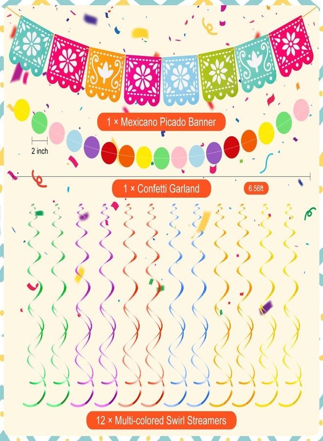 VINTS Cinco De Mayo Party Decorations,Mexican Fiesta Party Decorations Set,Multi-Color Hanging Paper Fans,Paper Pom Poms,Garland String and Banner for Cinco de Mayo,Fiesta,Birthday,Wedding - Image 2